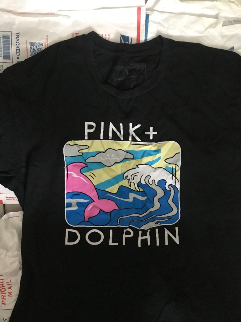 Men’s Rare Pink Dolphin Vintage Y2K Black Short Sleeve T-Shirt Size Large